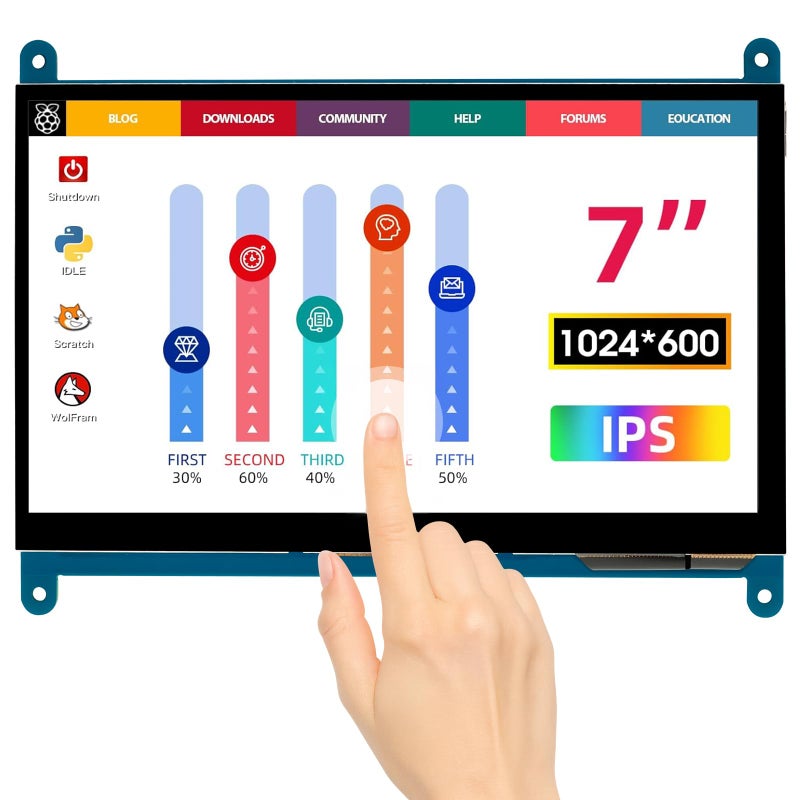 ELECROW 7 Inch 1024Ã—600 Touchscreen for Raspberry Pi: IPS Capacitive Touch Screen LCD Display, Mini Portable Monitor Compatible with Raspberry Pi 5/4/3 BB Black Banana Pi Windows 11/10/8/7 Driver Free - Image 1